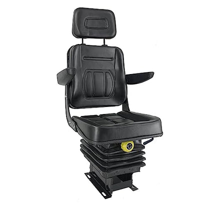 Tractor Suspension Seat, Adjustable Universal Replacement Seat W/Armrest W/Backrest, Compatible with Excavator Skid Loader Dozer (Black)
