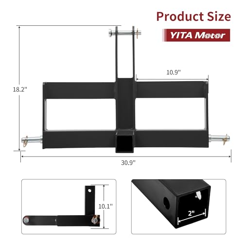 YITAMOTOR 3 Point Trailer Quick Hitch with 2" Receiver for CAT 1 Tractor - color: Black