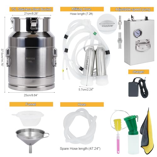 15L Rechargeable Cow Milking Machine Portable Battery Powered Cow Milker Automatic Electric Pump Powerful Vacuum Milker Machine Adjustable Milking Machine for Home Dairy Cows - color: 15L for Cow