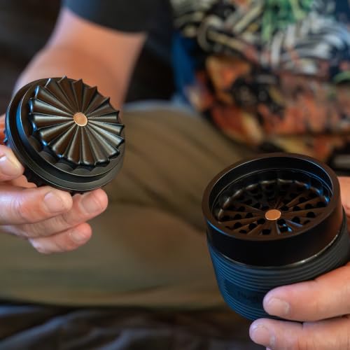 nugbuddy Herb & Spice Grinder | Toothless Mill | Non-Stick Ceramic Coating | Glass Chamber | Storage Compartment | Screen Free | Fluffy Grind | Kitchen Tool