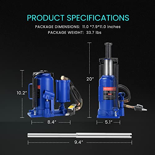 SPECSTAR Pneumatic Air Hydraulic Bottle Jack with Manual Hand Pump 20 Ton - color: Blue