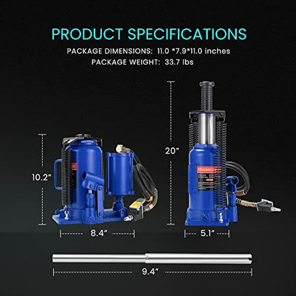SPECSTAR Pneumatic Air Hydraulic Bottle Jack with Manual Hand Pump 20 Ton - color: Blue