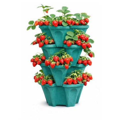 Large Vertical Planter Tower, 4 Tier Stackable Garden Planter, 16 Plant Sites, Heavy Duty Strawberry Planter, Vertical Growing System with Center Hole, Made in USA (Mineral Teal, Large) - color: Mineral Teal, size: Large