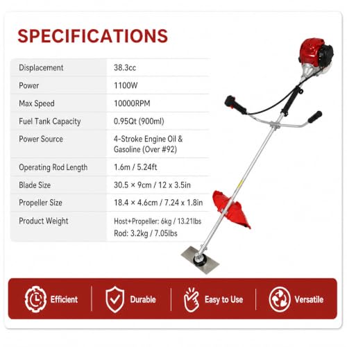 38.3CC 4-Stroke Gas Powered 2 in 1 Brush Cutter with Marine Propeller