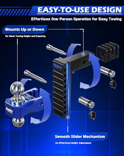 OMT Adjustable Trailer Hitch, 2 Inch Receiver, 12500 LBS Drop Hitch - color: Black-Blue, size: 2" Shank & 8" Drop