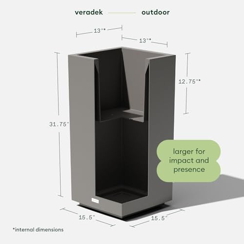 Veradek Block Series Pedestal Planter - Tall Rectangular Outdoor Planter - color: Gray, size: 32''H x 15.5''W -2 Pack