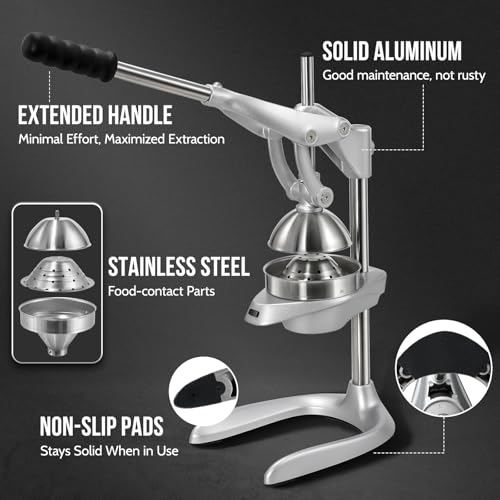 Manual Juicer, Easy Squeeze Stainless Steel Juice Press for Citrus Fruits