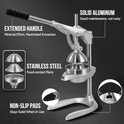 Manual Juicer, Easy Squeeze Stainless Steel Juice Press for Citrus Fruits