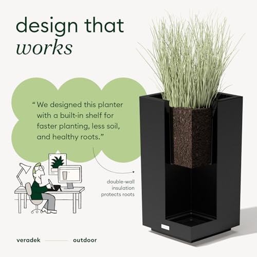 Veradek Block Series Pedestal Planter - Tall Rectangular Outdoor Planter - color: Black, size: 26"H x 13.5"W