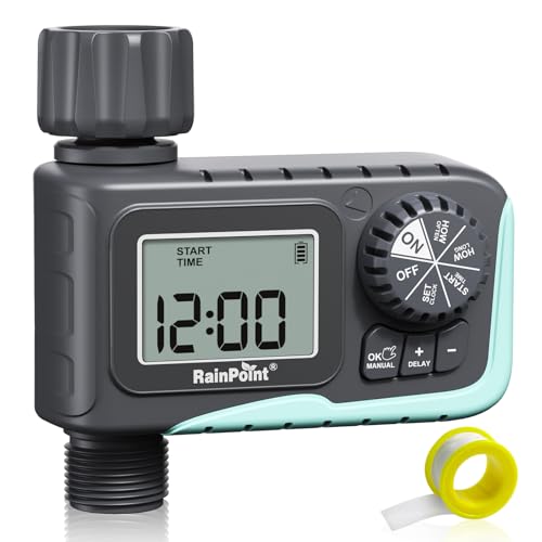 RAINPOINT Sprinkler Timer Outdoor, Water Timer for Garden Hose, Programmable Watering Irrigation Timer with Rain Delay/Manual(Plastic)