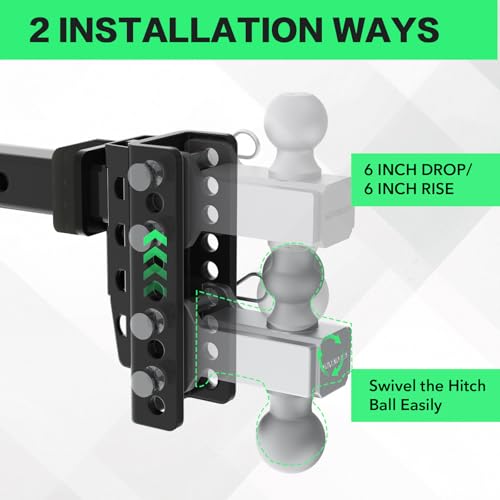 Zero-Noise Adjustable Trailer Hitch for 2 Inch Receiver - 6 Inch Drop/Rise - color: Grey, size: 6 Inch Drop/Rise