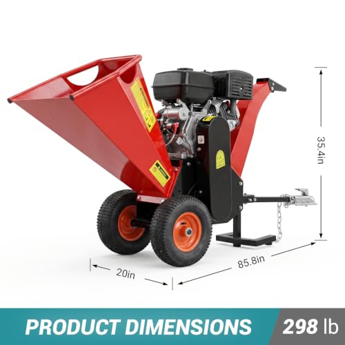 Wood Chipper 5'' Gas Powered Engine 15HP 20:1 Reduction Ratio