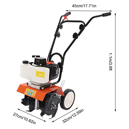 Garden Cultivator Gas Powered Soil Tiller, 2-Stroke 1.7HP 43CC Air-Cooled Front Tine Rototiller, 8500RPM Walk Behind Mini Gas Cultivator Tiller with 1.97-3.94in Tilling Depth & 9.84in Width - size: 1.7HP 43CC Style2