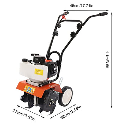 Garden Cultivator Gas Powered Soil Tiller, 2-Stroke 1.7HP 43CC Air-Cooled Front Tine Rototiller, 8500RPM Walk Behind Mini Gas Cultivator Tiller with 1.97-3.94in Tilling Depth & 9.84in Width - size: 1.7HP 43CC Style2