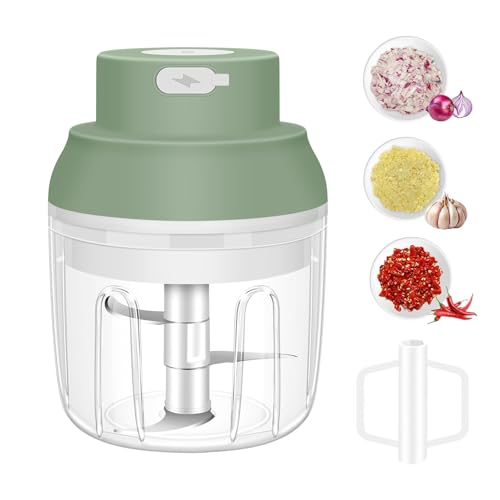 Electric Garlic Chopper, 250ML Garlic Mincer with Egg Beater - color: Green