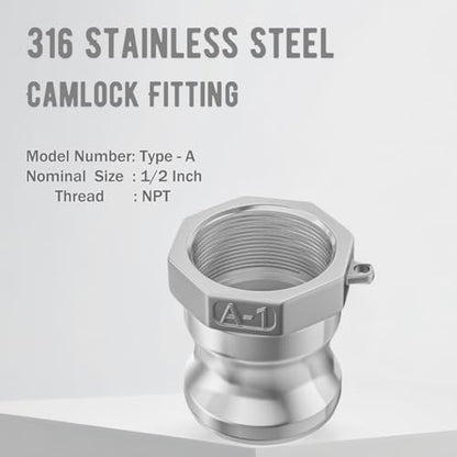316 Stainless Steel 1/2" Camlock Fitting - Female thread pipe fitting - size: Cam lock 1/2" Type D + Type A