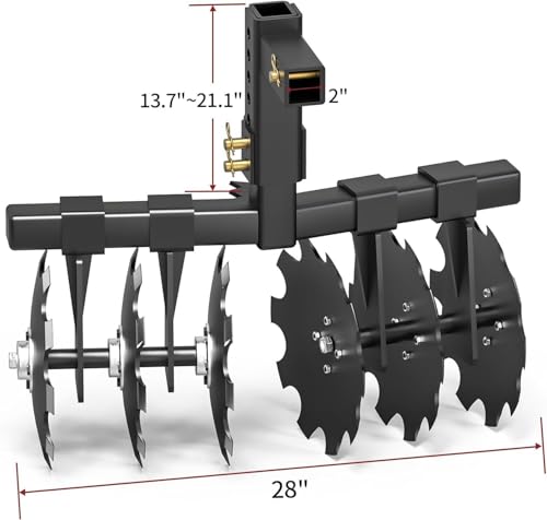 Suitable for 28" Heavy-Duty Disc Plow Harrow with Universal 2" Receiver for Tractor, ATV, UTV, Pull Behind Tiller for Subsoiling, Planting and Harvest, Black
