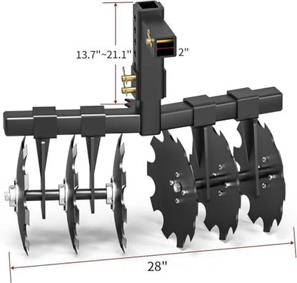 Suitable for 28" Tractor Disc Plow Harrow with 2" Receiver, Pull Behind Tiller for ATV, Black