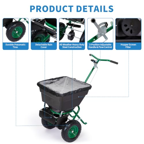 Push Lawn Spreader with 100lb Large Capacity, 12ft Broadcast Width