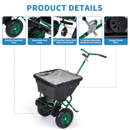 Push Lawn Spreader with 100lb Large Capacity, 12ft Broadcast Width