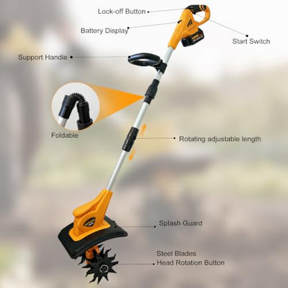 21V Cordless Tiller Cultivator for Gardening with 2 x Batteries