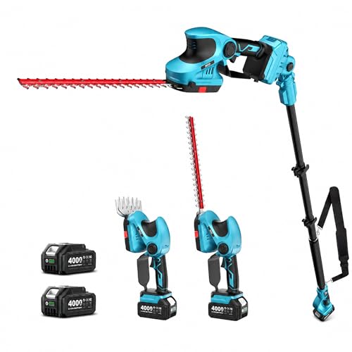 Seesii 20V Cordless Pole Hedge Trimmer & Grass Shears 4-in-1, 9-Ft Reach - color: Dark Blue