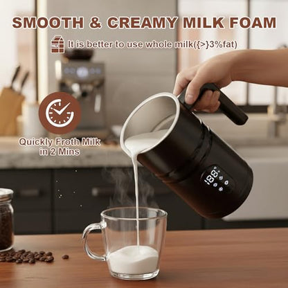 4 in 1 Electric Milk Frother, Hot & Cold Foam Maker, Digital Display, Black - color: Black-A