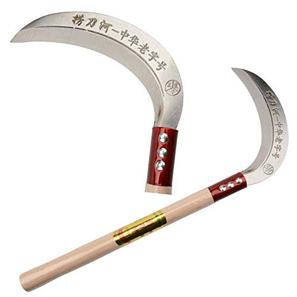 Steel Grass Sickle,Clearing Sickle,Manganese Steel Blade/Hardwood Handle Hand held Sickle Tool - Multipurpose Gardening Weeding Grass Sickle and Farming Portable Safety Sickle