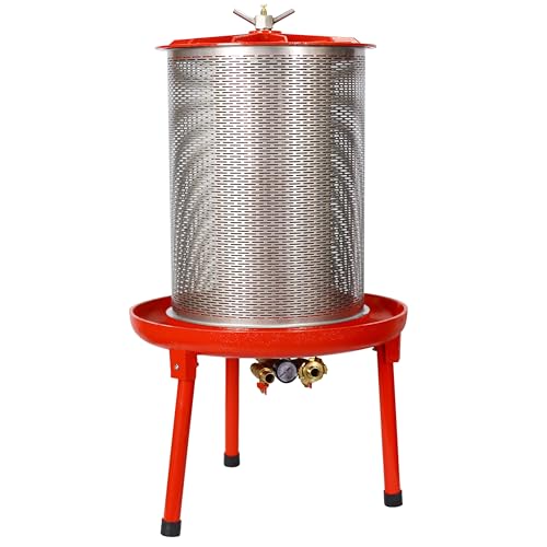 Hydraulic Fruit Press 5.3 Gallon 20L Stainless Steel Basket Manual Apple Grape Wine Cider Juicer Vegetable Nut Milk Extractor Water Powered Juice Maker Red - size: 5.3 Gallon / 20 Liters