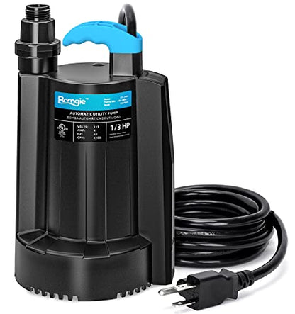 1/3 HP Auto Sump Pump, 2250GPH Submersible Utility Pump, 10ft Cord - color: Black