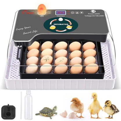 12 Egg Incubator - Automatic Egg Turner, Temperature Control, Built-in Candler, Auto Water Refill for Hatching Chicken, Duck, Quail & Bird Eggs - size: 12-EGGS