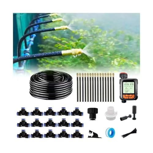 New drip Irrigation kit, Automatic Garden Watering System, Quick Connector and 360-degree Bending Dropper atomizing Copper Nozzle, Garden Plant Lawn Courtyard Watering System. (65FT Ⅱ) - size: 65FT Ⅱ