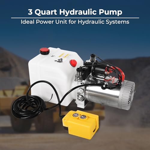 3 Quart Hydraulic Pump 12V DC Double Acting Hydraulic Power Unit w/Plastic Reservoir for Dump Trailer Car Lifting Platforms