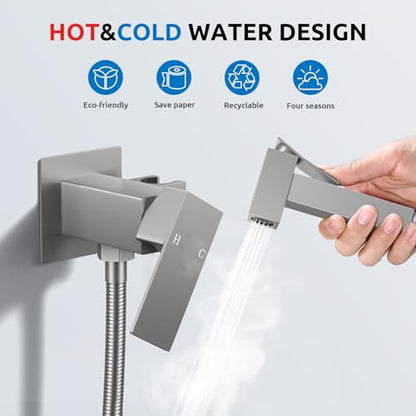 Arofa Built-in Hot and Cold Bidet Sprayer for Toilet, Warm Water Bidet - color: Brushed Nickel, size: Built-in Hot & Cold Water Modes-Square