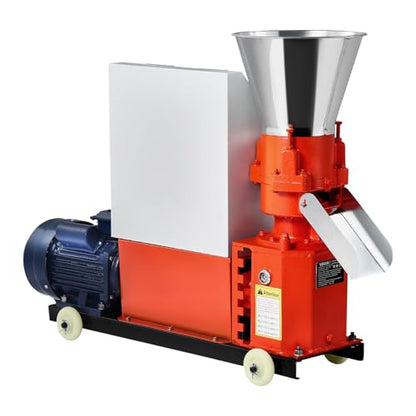 VEVOR Feed Pellet Mill Machine, 6 mm Animal Feed Pellet Making Machine, 3KW 240V Animal Food Granulator Mill Machines with 3 Pressure Rollers & 4 Wheels, Ideal for Poultry, Livestock, Farm Animals - size: 6mm (0.24") grinding disc