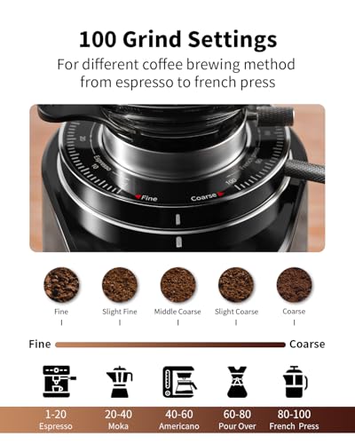 SHARDOR 64mm Flat Burr Coffee Grinder, 100 Settings, Anti-Static, Black - color: Black