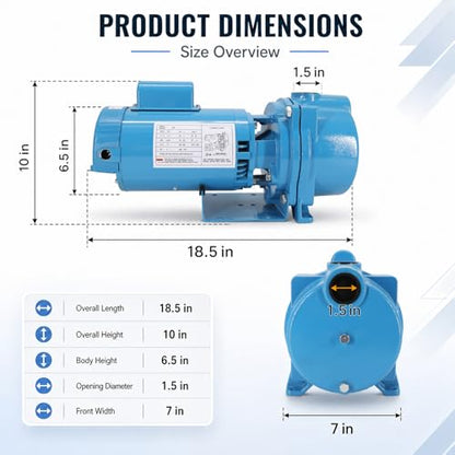 GT20 Self-Priming Centrifugal Pump, 2 HP Motor / 230 Volt