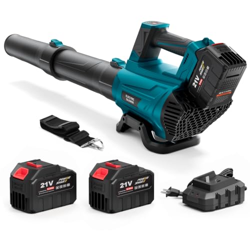 Electric Leaf Blower Cordless with 2 x 6.0 Ah Batteries and Charger - color: Dark-blue