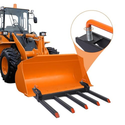 48" Bucket Heavy Duty 5 Fork Tines Clamp on Debris Forks - 2500 LBS Capacity Pallet Fork Attachments for Tractor Bucket, Skid Steer Loader