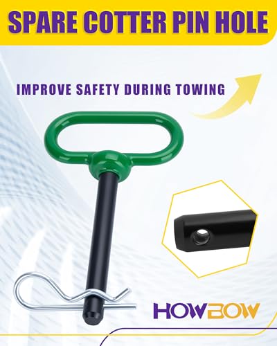 1/2 inch Trailer Hitch Pin and Clip, 1/2 x 3-5/8 Inch Tow Hitch Pin Rubber Coated Green Handle Pin for Tractors, Towing, Lawn Mower, Golf Cart and ATV, Heavy Duty Gate Pin Accessories One-Handed - color: Green