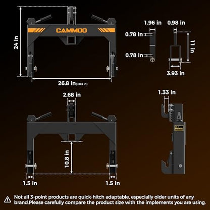 CAMMOO 3-Point Quick Hitch with 2" Receiver, Black - color: Black