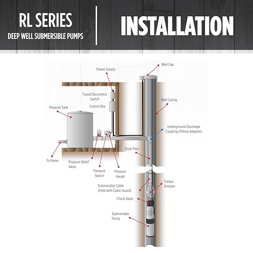 Red Lion RL12G05-3W2V Submersible Well Pump, 1/2 HP,3-Wire, 230V, 12 GPM | Control box included, Fits 4" wells, Dependable performance for depths to 120', Steel case/thermoplastic discharge, 14942405 - style: 1/2-HP