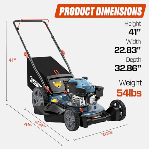 SENIX 21-Inch Gas Push Lawn Mower, 144cc, Steel Deck, 6-Height