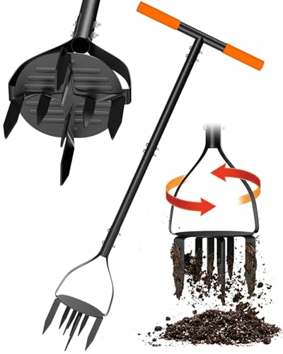 Luvenia Hand Tiller Cultivator with 5.1 Inch Deep 8 Steel Teeth, Manual Soil Tiller Garden Tool 40 Inch with Anti-Slip Pedal，Garden Claw for Weeding, Planting Aerating, Mixing Soil