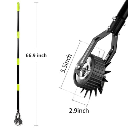 Wheel Rotary Lawn Edger - Manual Grass Edger with Long Handle (66.9 Inch), Adjustable for Landscaping, Garden, Yard
