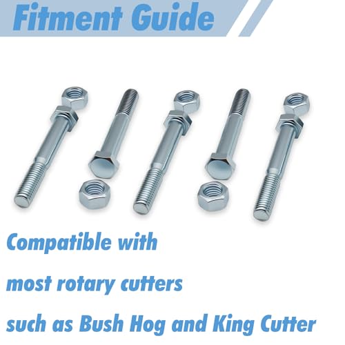 5 Pack Grade 2 Shear Bolts 1/2" x 3-1/2" Kit with Nylock Nuts,Heavy-Duty Rotary Cutter Replacement