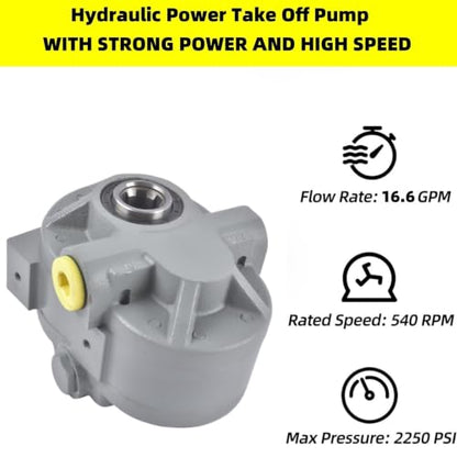 Hydraulic PTO Pump 16.6 GPM 540RPM 2250PSI Hydraulic Power Take Off Pump for Tractors Truck Tailgate Lift Scissor Lift Dump Trailer 125 cc/r SAE 16 Inlet and SAE 12 Outlet Vahaha - size: 16.6 GPM