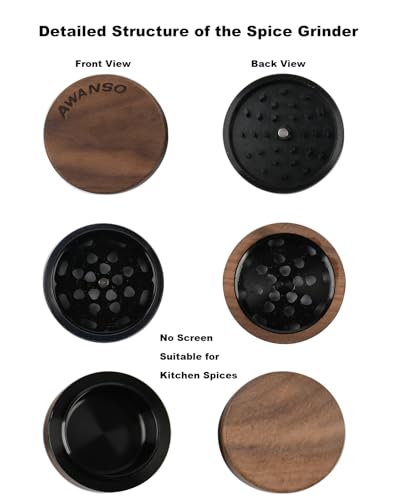 3-Piece Grinder, 2.5" Walnut Wood & Aluminum Grinder for Kitchen Spices with Large Bottom Chamber