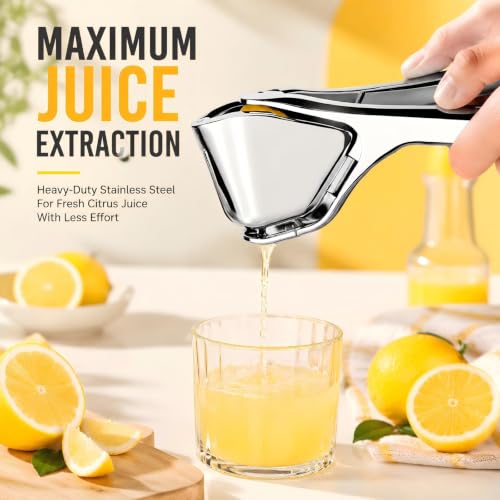 Lemon Squeezer Manual Stainless Steel - Max Extraction Hand Press Lemon Juicer, Metal Heavy-Duty Handheld Lime Squeezer, Easy Squeeze Fold-Flat Lime Citrus Fruit Extractor