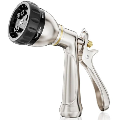 ESOW Heavy Duty Metal Garden Hose Nozzle, 7 Patterns, Rear Trigger